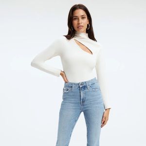 Good American Shoulder Slit Sweater Bodysuit - White, Small, NWT